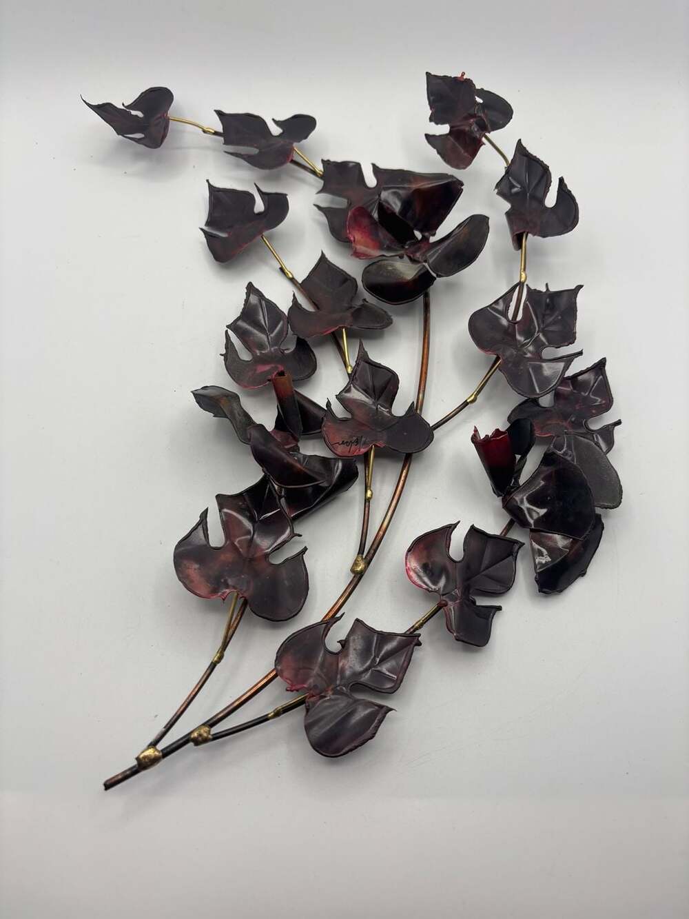 MCM Vintage Mid-Century Modern Brutalist Copper/Brass Ivy Leaf Wall Art, Nelson